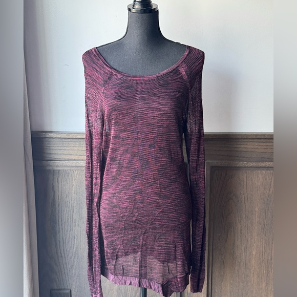 Rock & Republic Womens Asymmetrical Hem Fishnet Top Large Long Sleeve XLarge - Picture 1 of 6